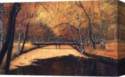 An Autumn Landscape with Cows Near a Stream Canvas Paintings - landscape in autumn by Unknown Artist