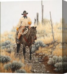 Cowboy Singing Canvas Paintings - lone cowboy by Unknown Artist