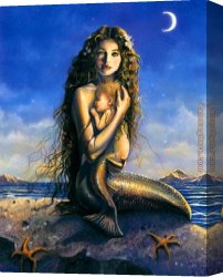 The Foster Mother Canvas Paintings - Mermaid Mother and Baby by Unknown Artist
