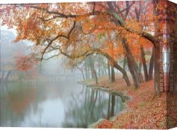 An English River in Autumn Canvas Paintings - Mike Jones Autumn Reflections by Unknown Artist