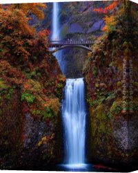 Fall Canvas Paintings - Multnomah Falls, Oregon by Unknown Artist