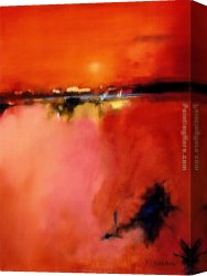 Orange Canvas Paintings - Orange Horizon by Unknown Artist