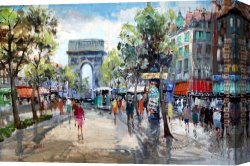 Palette Knife Canvas Paintings - Paris Street Scene by Unknown Artist