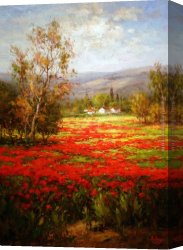 Jaune Poppy Canvas Paintings - Poppy Field Splendid Pathway by Unknown Artist