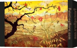 Apple Canvas Paintings - Ranson Apple Tree with Red Fruit by Unknown Artist