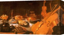Musical Instruments Canvas Paintings - Still Life with Musical Instruments by Unknown Artist