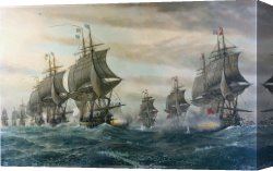 Battle Canvas Paintings - the Battle of the Virginia Capes by Unknown Artist