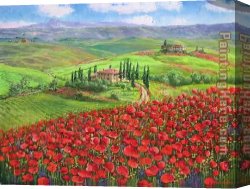Tuscany Canvas Paintings - TUSCANY POPPIES by Unknown Artist