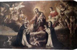Santa Canvas Paintings - Virgen del Rosario Santo Domingo y Santa Catalina de Siena by Unknown Artist