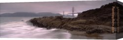 Breaking Canvas Paintings - Waves Breaking on Rocks, Golden Gate Bridge by Unknown Artist