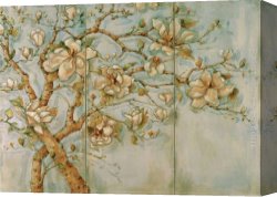 Triptych Canvas Paintings - White Magnolia Triptych by Unknown Artist
