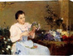 Victor Canvas Paintings - Arranging Flowers For A Spring Bouquet by Victor Gabriel Gilbert