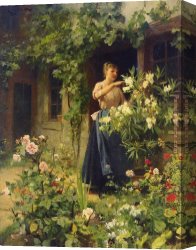 Victor Canvas Paintings - Gardening by Victor Gabriel Gilbert