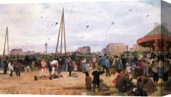 Porte Canvas Paintings - The Fairgrounds at Porte de Clignancourt Paris by Victor Gabriel Gilbert