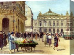 The Flower Seller Canvas Paintings - The Flower Seller Place De L'Opera Paris by Victor Gabriel Gilbert