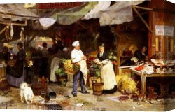 Market Canvas Paintings - The Maubeuge Market by Victor Gabriel Gilbert