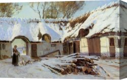 Feeding The Pigeons Canvas Paintings - Feeding the Chickens by Viggo Christian Frederick Pedersen