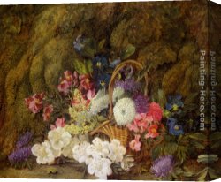 Basket Canvas Paintings - Still life with a basket of flowers by Vincent Clare
