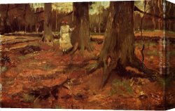 Woods Canvas Paintings - A Girl in White in the Woods by Vincent van Gogh