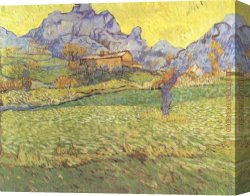 A Goat in a Meadow Canvas Paintings - A Meadow in the Mountains by Vincent van Gogh