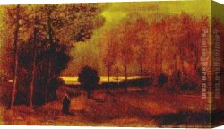 An Autumn Landscape with Cows Near a Stream Canvas Paintings - Autumn landscape at dusk by Vincent van Gogh
