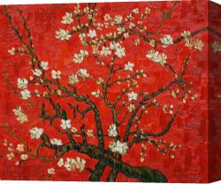 Red Circles II Canvas Paintings - Branches of an almond tree in Blossom in Red by Vincent van Gogh