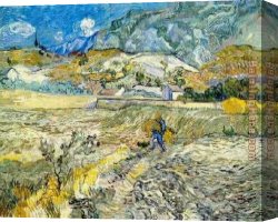 Champs Canvas Paintings - Champ de bl et paysan 1889 by Vincent van Gogh