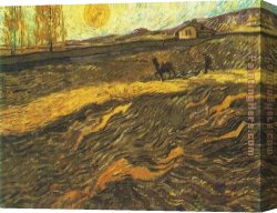 Champs Canvas Paintings - Champ et laboureur 1889 by Vincent van Gogh