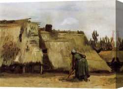 Gingerbread Cottage Canvas Paintings - Cottage with Woman Digging by Vincent van Gogh