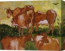 Cows Canvas Paintings - Cows by Vincent van Gogh