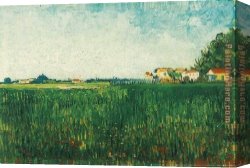 Field of Spring Wheat at Sunrise Canvas Paintings - Farmhouses in a Wheat Field Near Arles by Vincent van Gogh