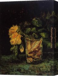 Glass Canvas Paintings - Glass with Roses by Vincent van Gogh