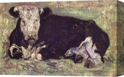 Cows Canvas Paintings - lying cow by Vincent van Gogh