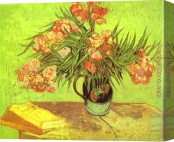 Branches Canvas Paintings - Majolica Jar with Branches of Oleander by Vincent van Gogh