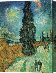The Beatles @ Abbey Road Canvas Paintings - Road with Cypress and Star by Vincent van Gogh