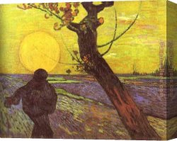 Fun in The Sun VIII Canvas Paintings - Sower with Setting Sun After Millet by Vincent van Gogh