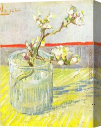 Glass Canvas Paintings - Sprig of Flowering Almond Blossom in a glass by Vincent van Gogh