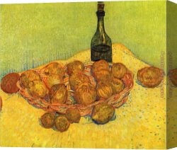Bottle Canvas Paintings - Still life with a bottle of lemons and oranges by Vincent van Gogh