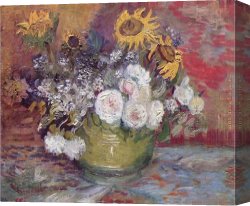Roses Canvas Paintings - Still life with roses and sunflowers by Vincent van Gogh