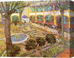 Figures in The Courtyard of a Mosque Canvas Paintings - The Courtyard of the Hospital in Arles by Vincent van Gogh