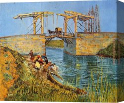 Woman with a Mirror Canvas Paintings - The Langlois Bridge at Arles with Women Washing by Vincent van Gogh