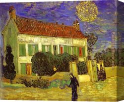 House with Scaffolding Canvas Paintings - The White House at Night La maison blanche au nuit by Vincent van Gogh
