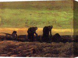 Peasant Canvas Paintings - Two Peasant Women in the Peat Fields by Vincent van Gogh