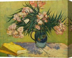 Reading a Book Canvas Paintings - Vase with Oleanders and Books by Vincent van Gogh