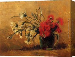 Composition with Red Yellow And Blue Canvas Paintings - Vase with Red and White Carnations on a Yellow Background by Vincent van Gogh