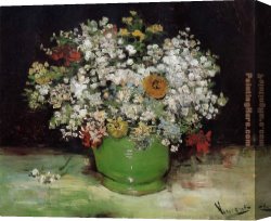 Vase Canvas Paintings - Vase with Zinnias and Other Flowers by Vincent van Gogh
