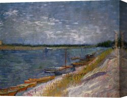 Arrival of The Boats Canvas Paintings - View of a River with Rowing Boats by Vincent van Gogh