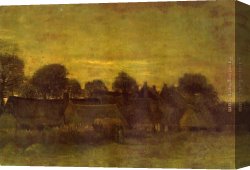Village Canvas Paintings - Village at Sunset by Vincent van Gogh