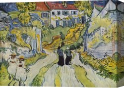 Village Canvas Paintings - Village Street and Stairs with Figures by Vincent van Gogh