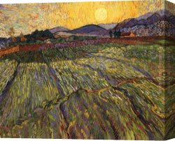 Fun in The Sun VIII Canvas Paintings - Wheat Field with Rising Sun by Vincent van Gogh
